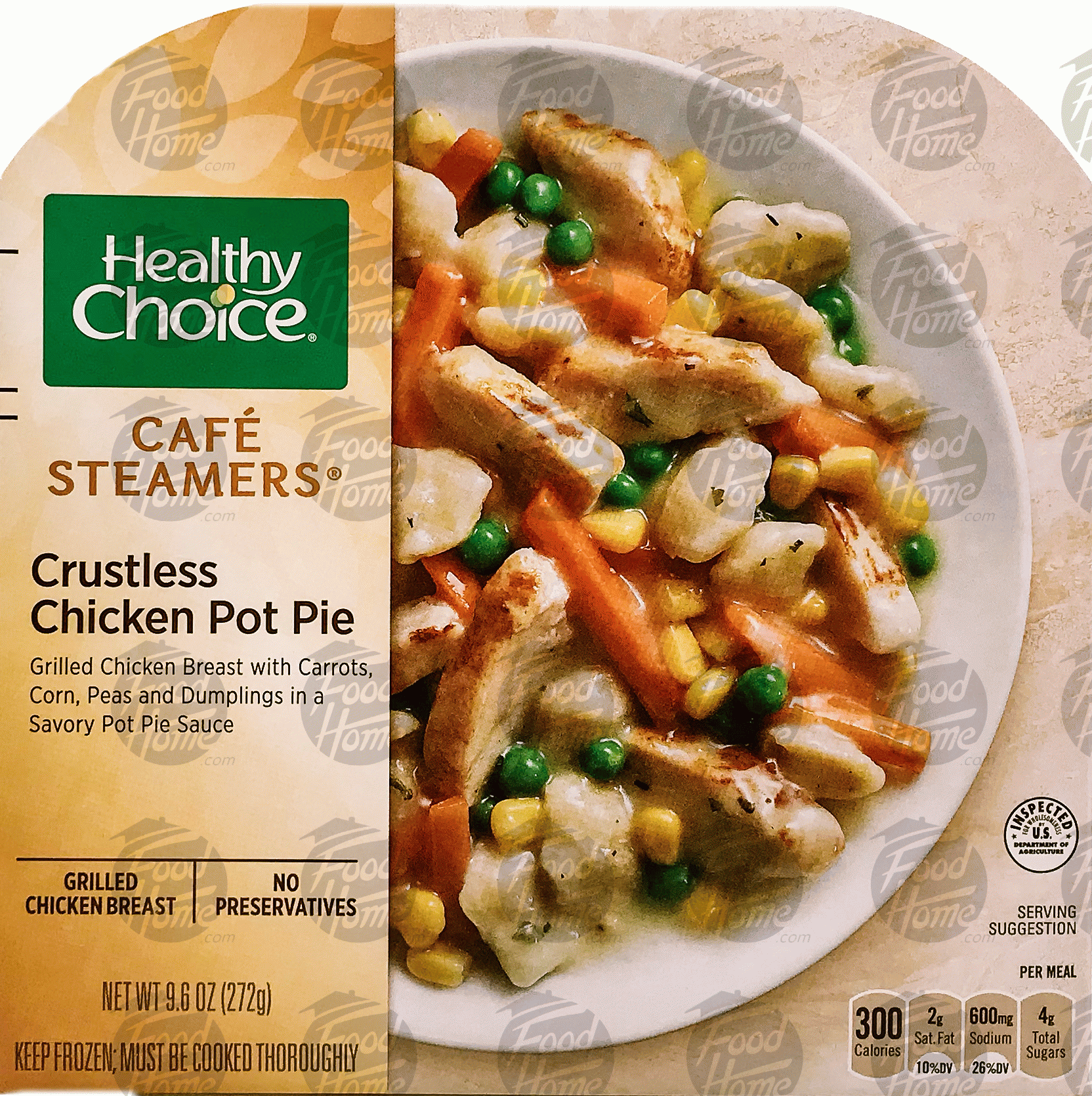 Healthy Choice Cafe Steamers Top Chef; crustless chicken pot pie with carrots, corn, peas and dumplings in a savory pot pie sauce Full-Size Picture